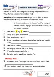 English Worksheet: Similes Or Metaphor