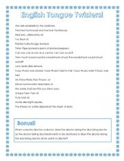 English Worksheet: ESL Tongue Twisters