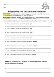 English Worksheet: Imperative and Exclamatory Sentences Worksheet