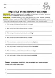 Imperative and Exclamatory Sentences Worksheet