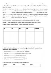 English Worksheet: revision test for 9th grade