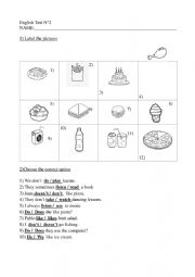 English Worksheet: Food and Present simple test
