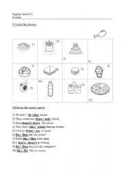 Food and Present simple test