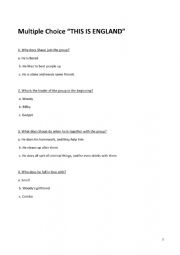 English Worksheet: Movie: This is England - Multiple Choice Quiz