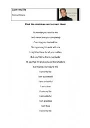 English Worksheet: Listening comprehension Robbie Williams I love my life