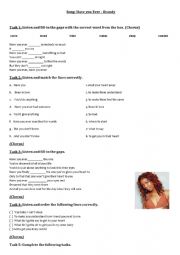 English Worksheet: Have you ever (Brandy) Present perfect worksheet