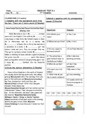 English Worksheet: ordinary test n 1 7th formers 