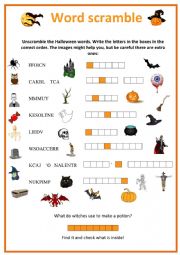 English Worksheet: Halloween word scramble