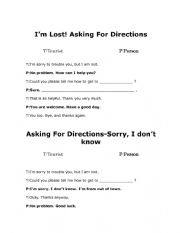 English Worksheet: Asking For Directions/Im Sorry Im From Out Of Town Role-Play Full Dialogue And Dialogue Boxes