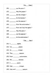 English Worksheet: do/does/like/likes