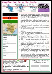 English Worksheet: Everything about Kenya (on the Equator).  Reading and/or web-search. + KEY