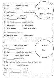 English Worksheet: go-goes-get-gets-have-has