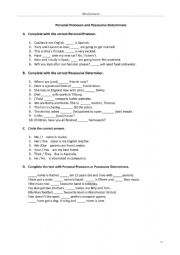 English Worksheet: Personal Pronouns, Possessive determiners and verb to be