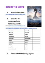 English Worksheet: Before watching the movie The Water Horse: Legend of the Deep