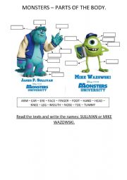 English Worksheet: Monsters University - parts of the body