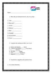 English Worksheet: To be