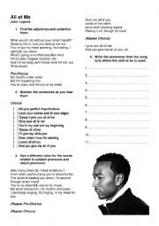 English Worksheet: All of me worksheet 