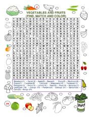 Vegetables and fruits Wordsearch