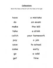 English Worksheet: collocations