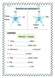 English Worksheet: Have got / has got