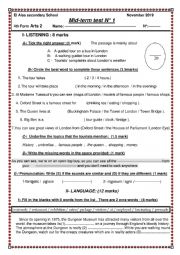 English Worksheet: mid -term test 1