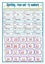 English Worksheet: -teen and -ty numbers