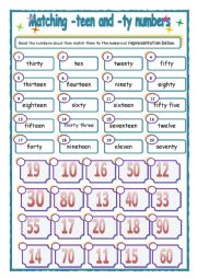 English Worksheet: -teen and -ty numbers
