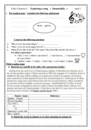 English Worksheet: lesson 4 : exploring a song