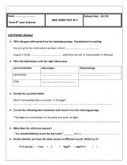 English Worksheet: MID TERM TEST 1 BAC SCIENCE