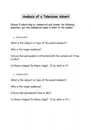 English Worksheet: Ad analysis 