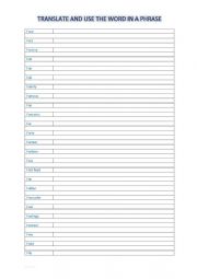 A2 Vocabulary chart (F)