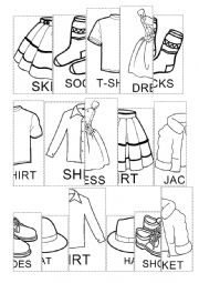 English Worksheet: Clothes, paint, cut and glue