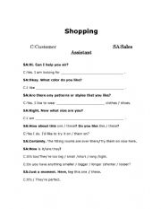 English Worksheet: (Updated) Shopping At A Clothes Shop Role-Play Full Dialogue And Dialogue Boxes