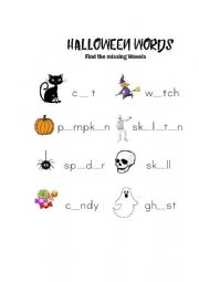 English Worksheet: Halloween Wovel Fill In