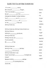 English Worksheet: GETTING TO KNOW YOU