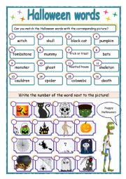 Halloween vocabulary match up