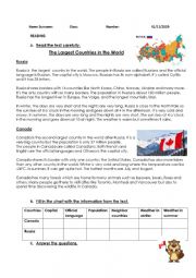 English Worksheet: The Largest Countries in the World