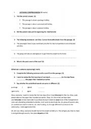 English Worksheet: listening about  organizing a package tour