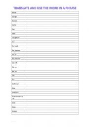 A2 Vocabulary chart (G)