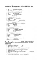 English Worksheet: Verb to Be and Possessive Adjectives