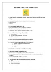 English Worksheet: Auzzie Culture and Etiquette Quiz