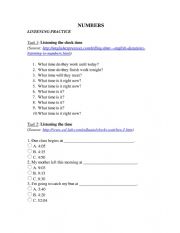 English Worksheet: LISTENING NUMBER AND TIME