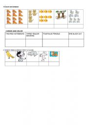 English Worksheet: COLORS, NUMBERS AND PETS