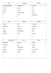English Worksheet: Music Taboo Cards