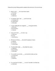English Worksheet: Linking words multiple choice