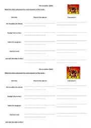 English Worksheet: The Incredibles : Physical Description and Superpowers