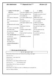 English Worksheet: Dignostic test 7th form