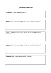 English Worksheet: Persuasive Writing Plan