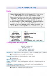 English Worksheet: lesson 3 queen of soul