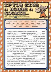 English Worksheet: IF YOU GIVE A MOUSE A COOKIE LISTENING (B&W VERSION INCLUDED)